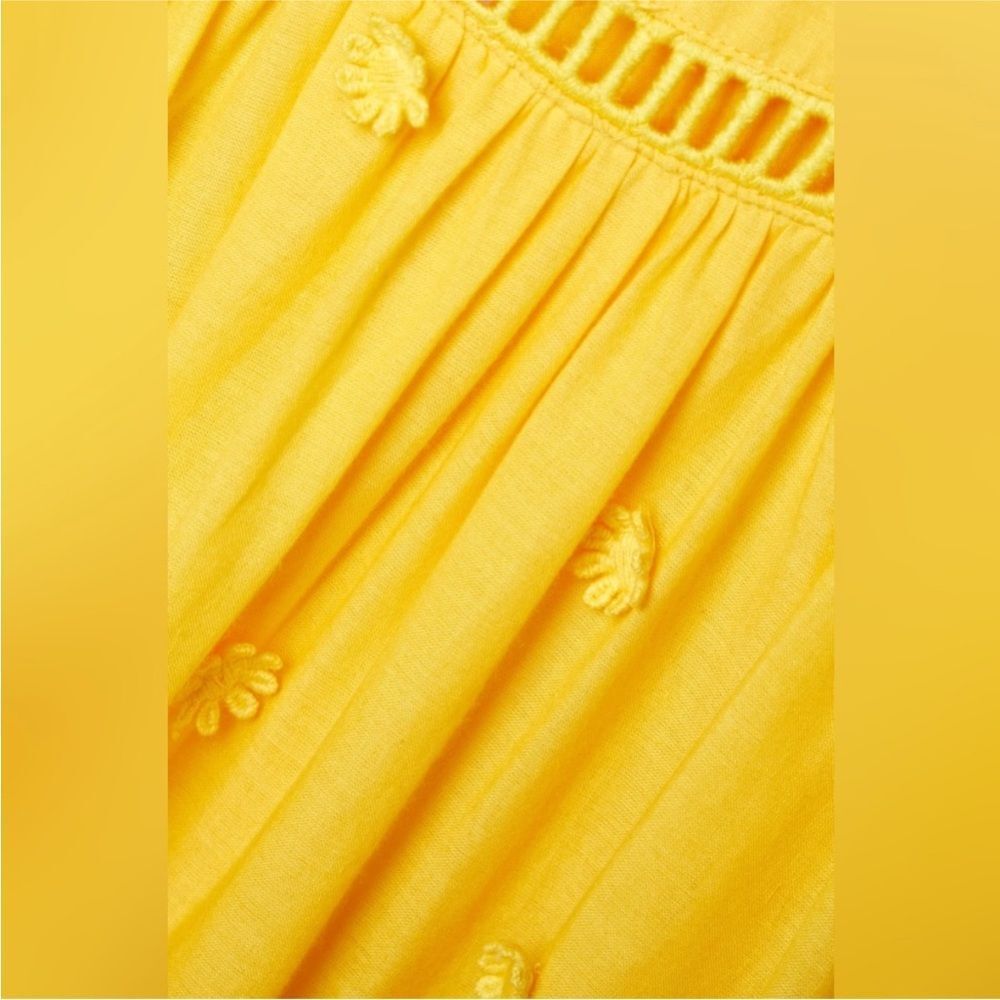 Farm Rio Yellow 3D Flowers Cotton Maxi Dress Crochet Embroidery Size M - Picture 10 of 13